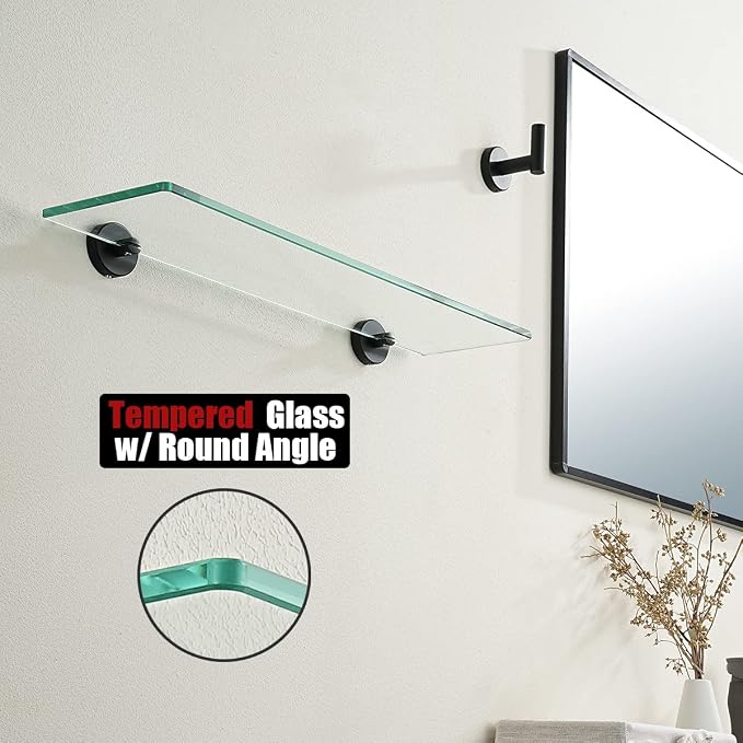 JQK Bathroom Glass Shelf Black, Tempered Glass Shower Storage 20 by 5 inches - Image 6