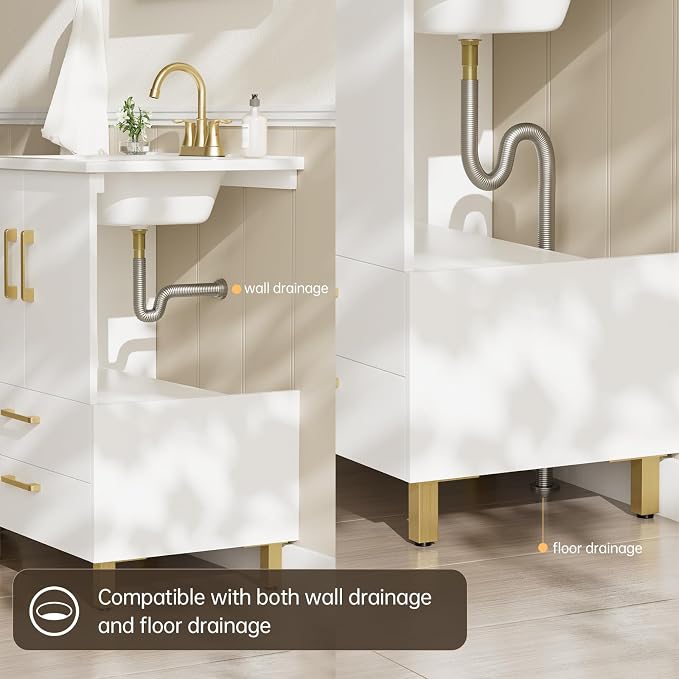 phiestina Fully Pre-Assembled 24 inch Single White Bathroom Vanity - Image 5