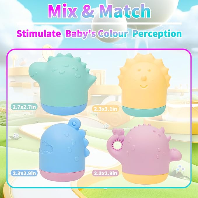 Baby Bath Toys, Squeezable Dinosaurs Bathtub Toys, No Hole Sensory Ocean Animal - Image 4