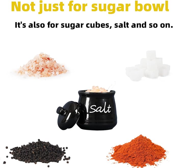 ONTUBE Ceramic Salt Bowl with Lid and Spoon 12oz - Image 2