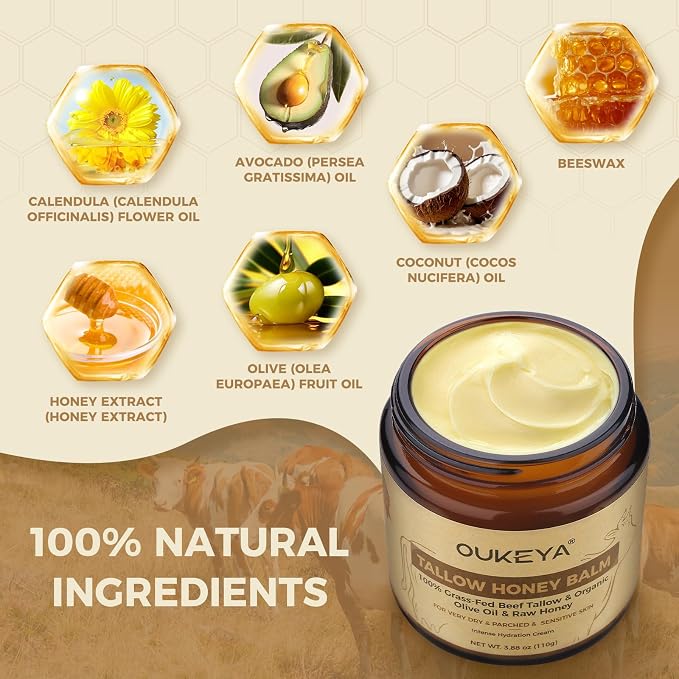 OUKEYA Beef Tallow Balm Moisturizing Cream, Natural Beef Tallow Face & Body - Image 4
