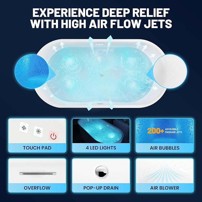 ANZZI 67" Freestanding Air Jetted Whirlpool Bathtub - Image 10