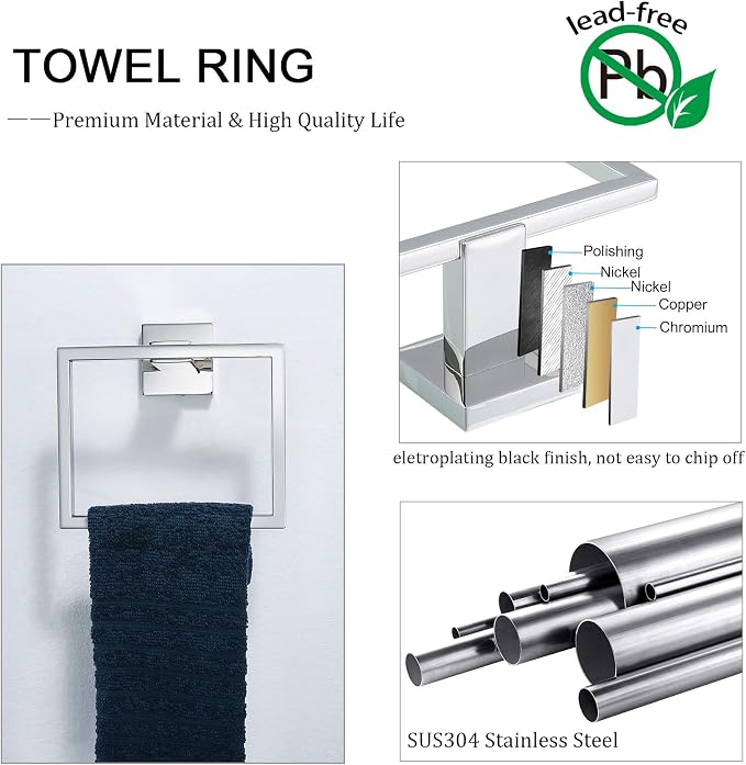 TNOMS Bathroom Hardware Accessories Set Polished Chrome Towel Bar Sets Include - Image 2