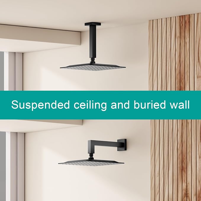 Square Rain Shower Head, High Flow Stainless Steel, Work - Image 3