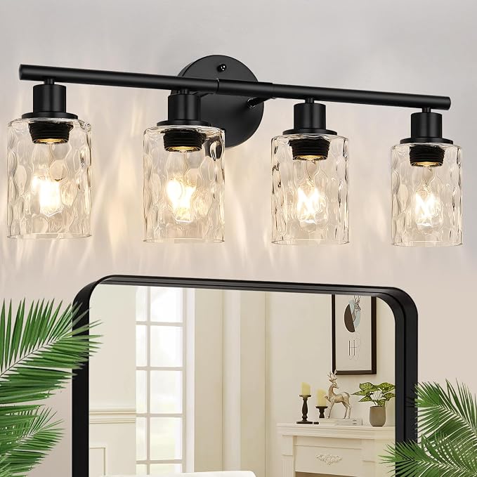 4-Light Bathroom Light Fixtures, Matte Black Vanity Lights by Zarbitta