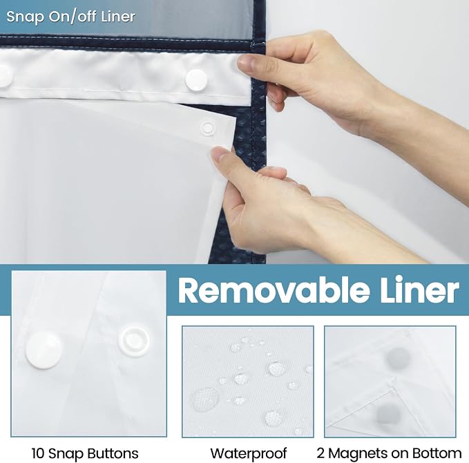 Navy Blue Stall No Hook Shower Curtain - Image 6