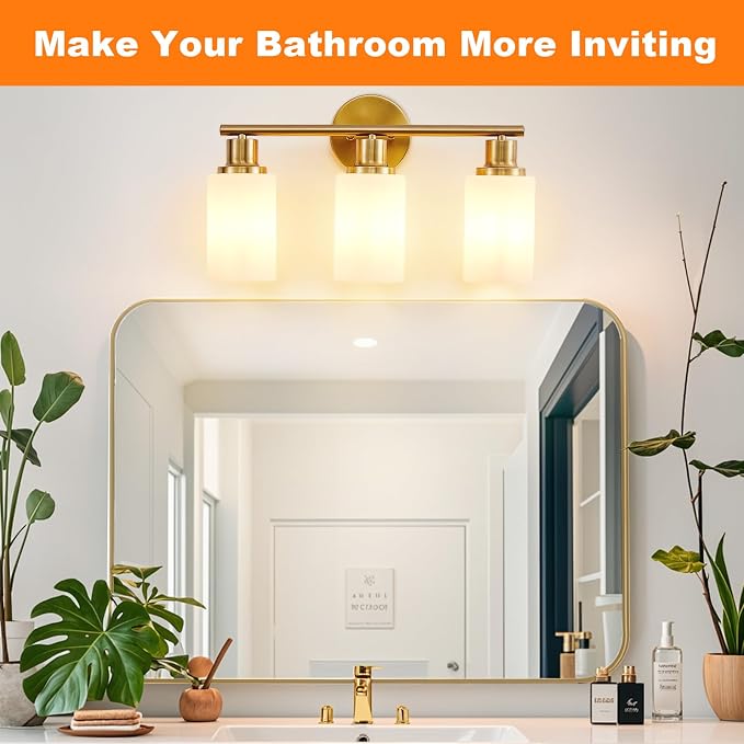 DLLT 3-Light Bathroom Light Fixtures: Gold Modern Vanity Lights - Image 2