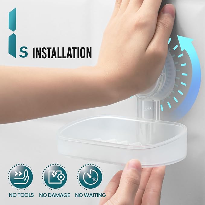 TAILI Soap Dish Bar Holder Suction Cup, Soap Saver - Image 2