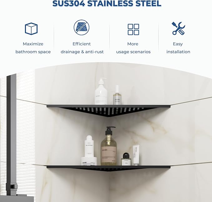 FerdY 2-Pack 10" Matte Black Recessed Corner Shower Shelf, - Image 3