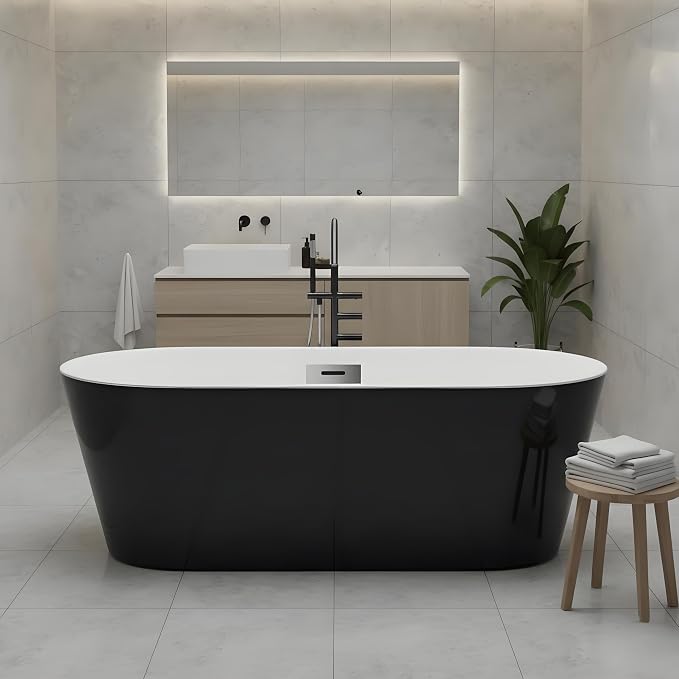 Freestanding Bathtubs 67 inch Black and White Acrylic Free Standing Bath Tub by GarveeLife