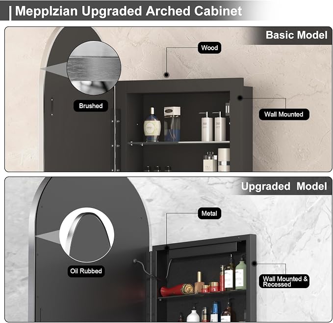 20x31 Inch Arched LED Medicine Cabinet - Image 6
