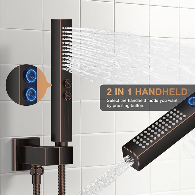 Shower Faucet Set, Ceiling Mount Shower System 12"+6" Dual Shower Head Set - Image 4