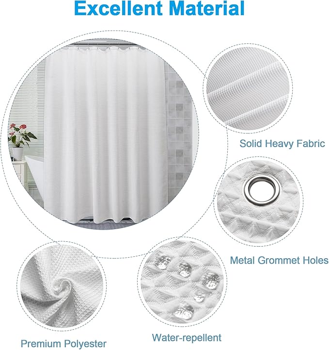 AmazerBath White Shower Curtain Fabric, Waffle Shower Curtain Polyester - Image 5