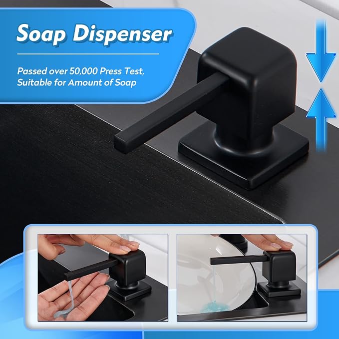 CREA Soap Dispenser for Kitchen Sink, Kitchen Soap Dispenser Black Square Built - Image 3