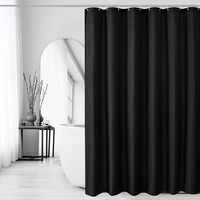 Gibelle Long Shower Curtain 72 x 78, Tall Waffle Weave Textured Fabric Shower - Image 6