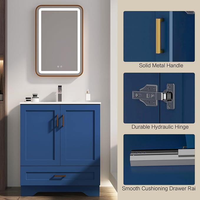 30 inch Bathroom Vanity with Sink, Modern White Vanity - Image 3