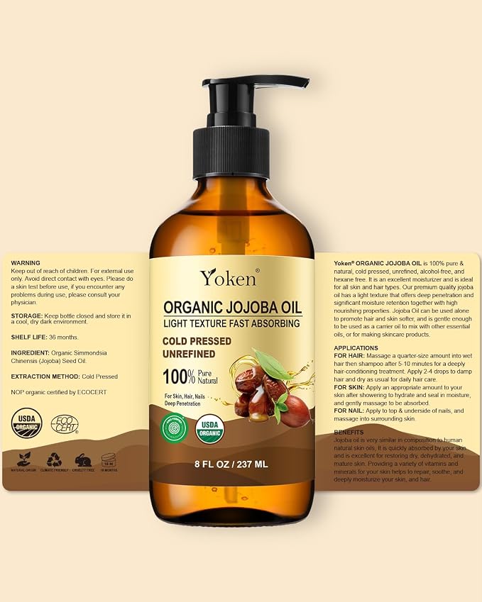 Organic Jojoba Oil Glass Bottle 8 fl oz, USDA Certified 100% Pure & Natural - Image 7
