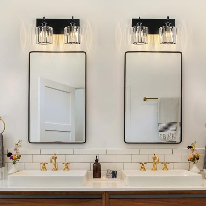 Black Crystal Bathroom Vanity Lights, Modern 2-Lights Bathroom Lighting - Image 5