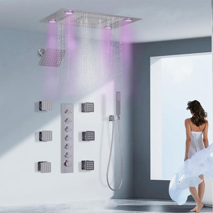 24x32 LED Dual Head Shower System 24"x32" Ceiling Mount Shower Head - Image 8