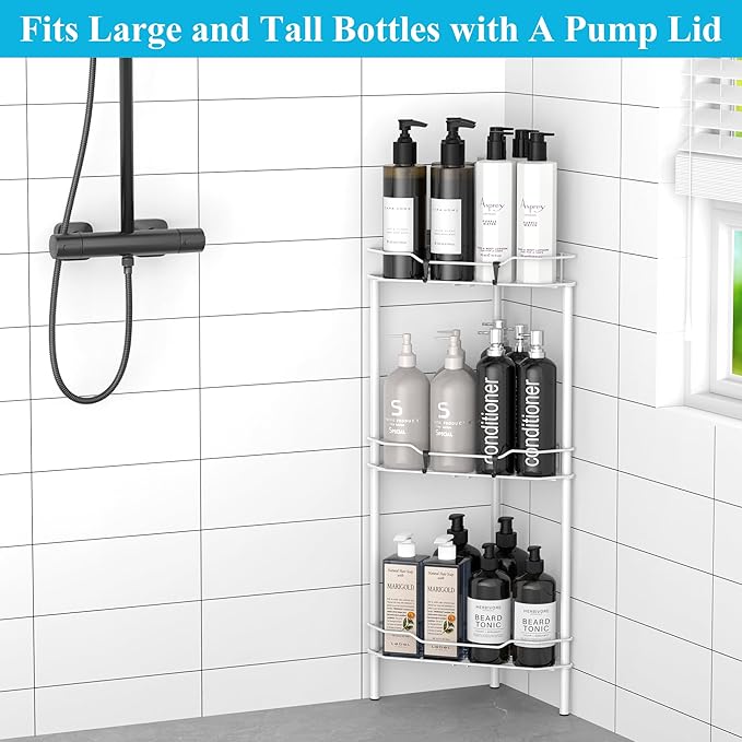 3 Tier Floor Standing Corner Shower Caddy Organizer Shelf - Image 4