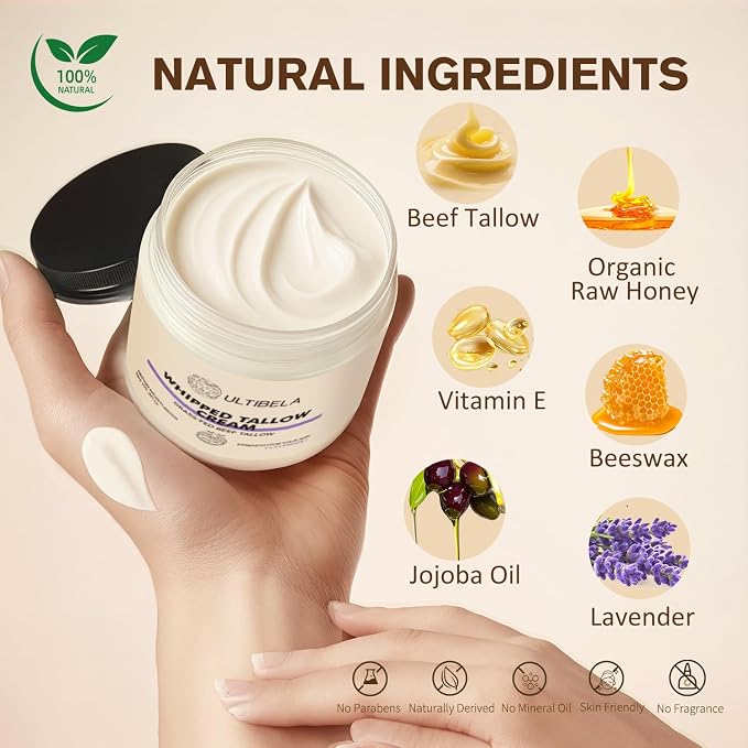 Beef Tallow for Skin, 100% Grass-Fed Whipped Tallow and Honey Balm for Body ＆ - Image 3