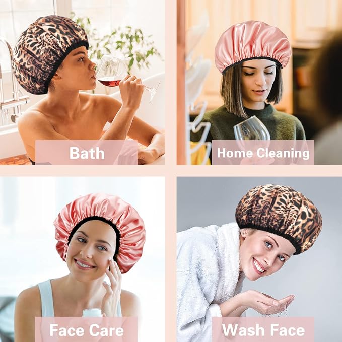 Auban Shower Cap for Women, Adjustable Reusable, Extra Large, Double-Layer - Image 7