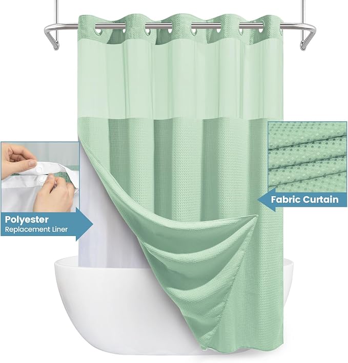Mint Green Long No Hook Shower Curtain - Image 4