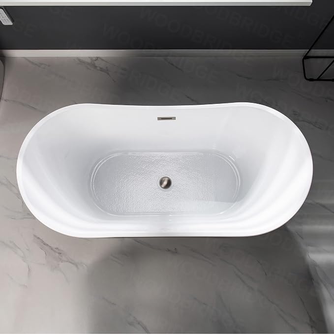 WOODBRIDGE 59" Acrylic Freestanding Bathtub Contemporary Soaking Tub, BTA1816-BN - Image 5