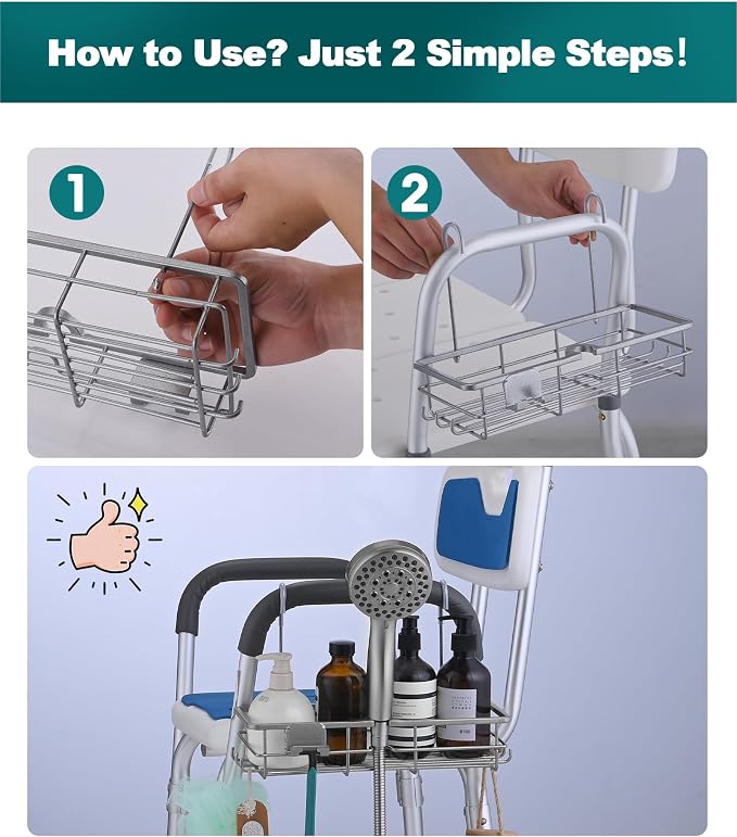 Rustproof Hanging Shower Caddy for Shower Chair, Stainless Steel Bathroom - Image 6