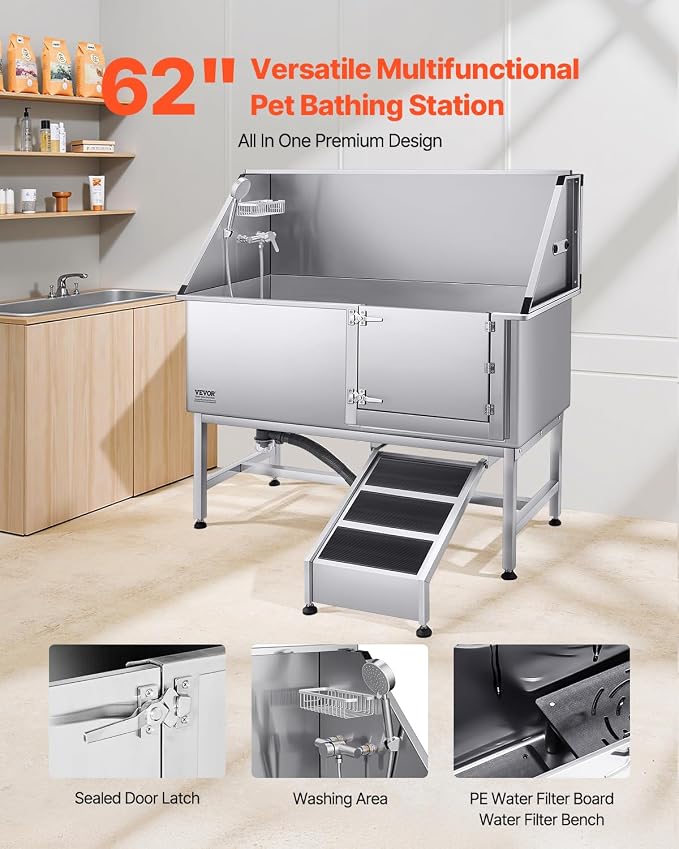 VEVOR Stainless Steel Dog Washing Station, Professional 62 inch Pet Grooming - Image 2