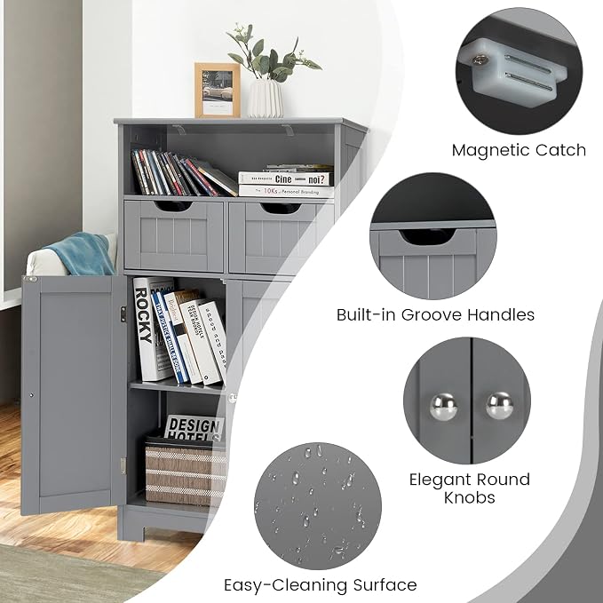 COSTWAY Bathroom Storage Cabinet, Freestanding Storage Organizer - Image 9