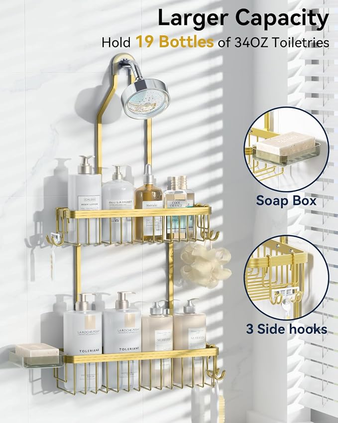 YASONIC Shower Caddy Hanging, Never Rust Shower Organizer Hanging, Aluminum - Image 3