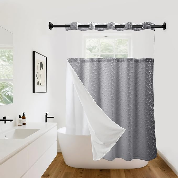 Hookless Shower Curtain with Snap in Liner 71" x 74" Double-Layer Waterproof by %EF%BC%B9%EF%BC%A7%EF%BC%A8%EF%BC%BA%EF%BC%B9%EF%BC%A7