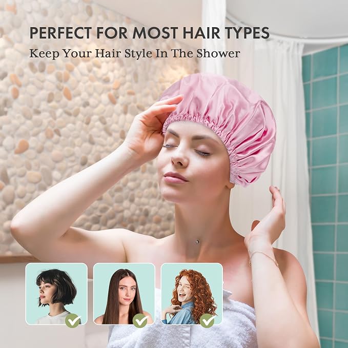 AmazerBath Shower Cap, Double Layers Hair Cap - Image 3