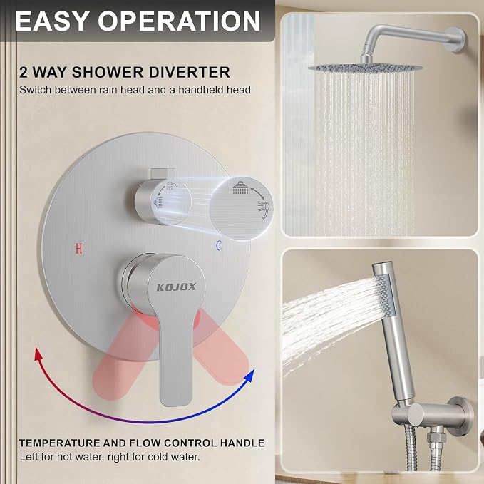 KOJOX 10 Inch Brushed Nickel Shower System - Image 5