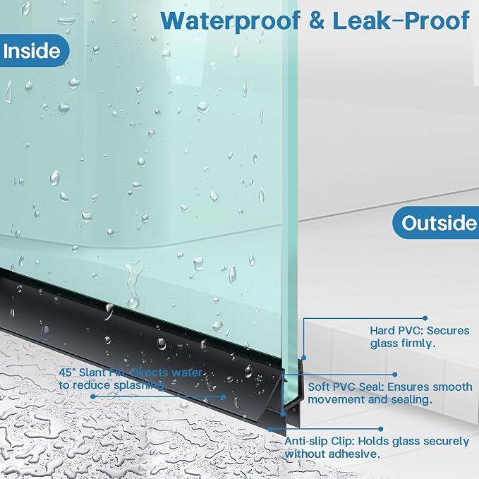 Shower Door Bottom Seal Strip, Fits 6mm Thick Glass, Prevents Leaks, Easy - Image 3