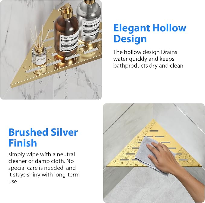 POPFLY 10 Inch Gold Corner Shower Shelf 2 Pack, 304 Stainless Steel Bathroom - Image 4