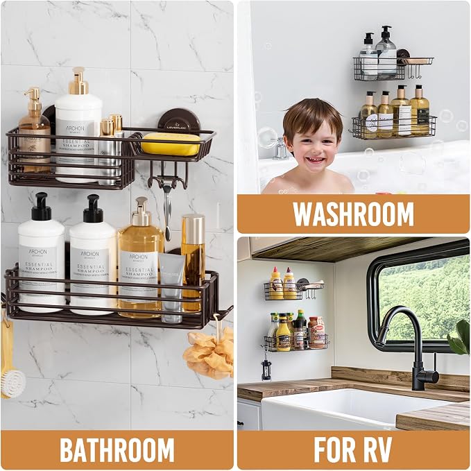 LEVERLOC Shower Caddy Suction Cup, 2 Pack Shelves - Image 6