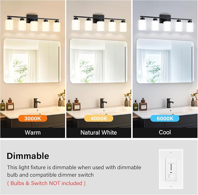 Black Bathroom Light Fixtures, 5-Light Modern Vanity Light Over Mirror - Image 4