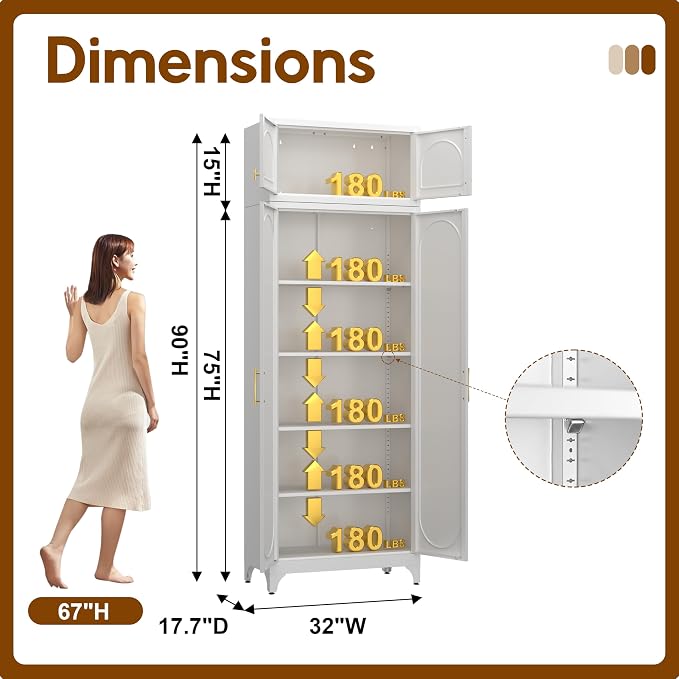 90" Metal Kitchen Pantry Cabinet, Freestanding Kitchen Storage Cabinet - Image 2