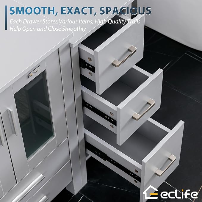 eclife 84" Modern Bathroom Vanity Sink Combo Freestanding Cabinet - Image 4