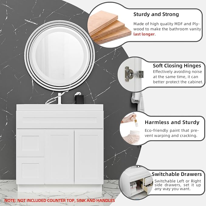 KitchenMan Bathroom Vanity 36 Inch Unassembled Sink Cabinet - Image 4