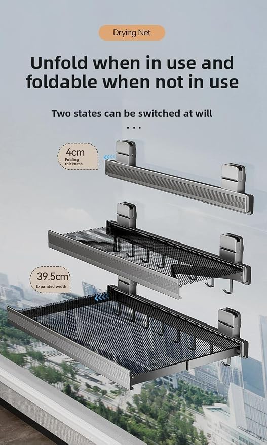 Oleth Telescopic Suction Cup Bathroom Towel Rack & Balcony Drying Net: Super - Image 6
