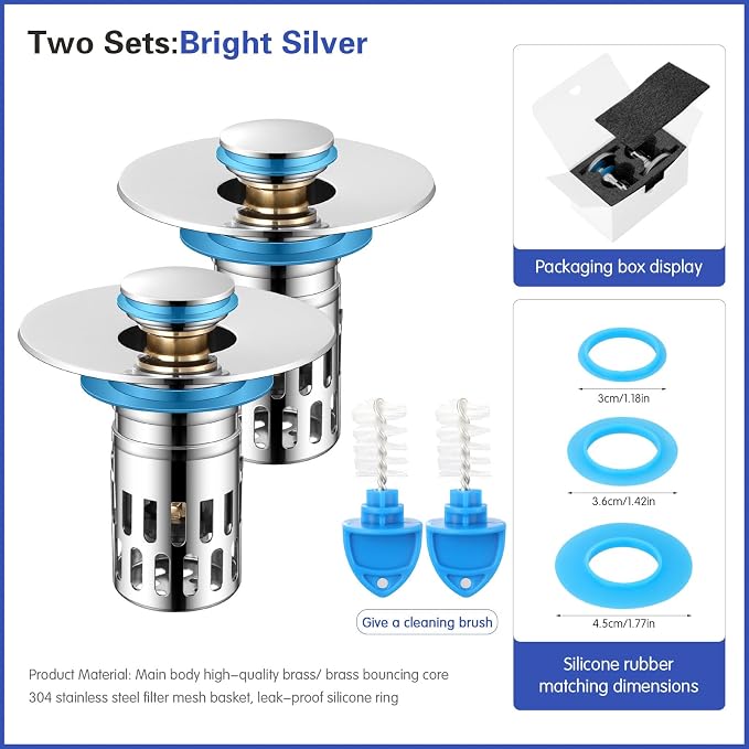 Universal Bathroom Sink Stopper, Pop Up Sink Drain Strainer Plug - Image 2