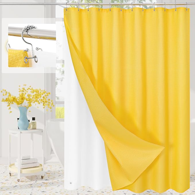 3 in 1 Extra Long Yellow Shower Curtain Set-72 W x 84 H, Modern Waffle and PEVA by Unknown