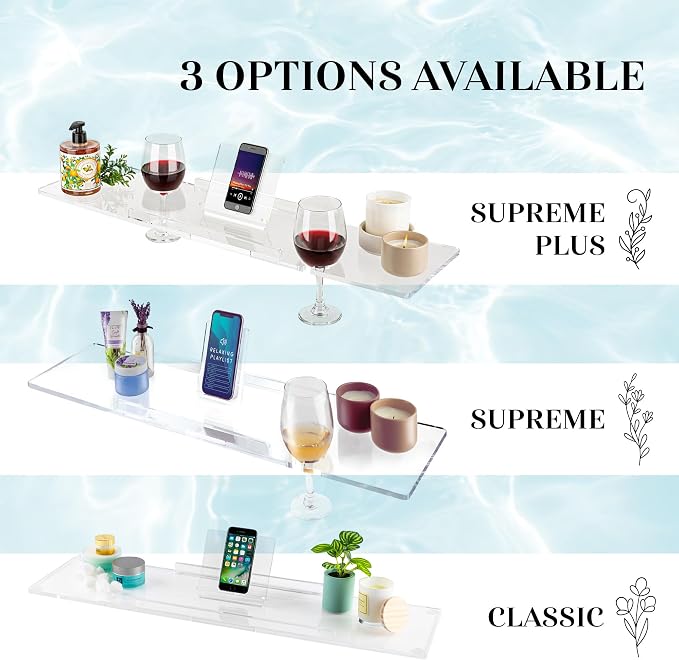 34" Supreme - Clear Acrylic Bathtub Tray Caddy Tub Shelf, Spa Board Luxury - Image 6