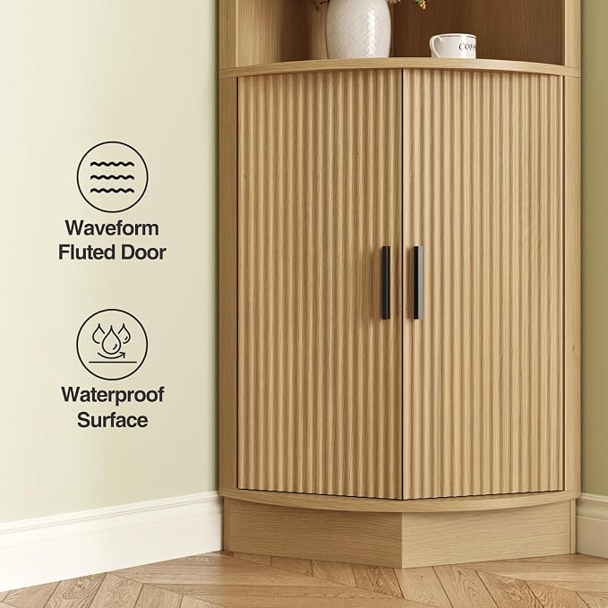 64.9" Tall Corner Cabinet, Modern Fluted Storage Cabinet - Image 4