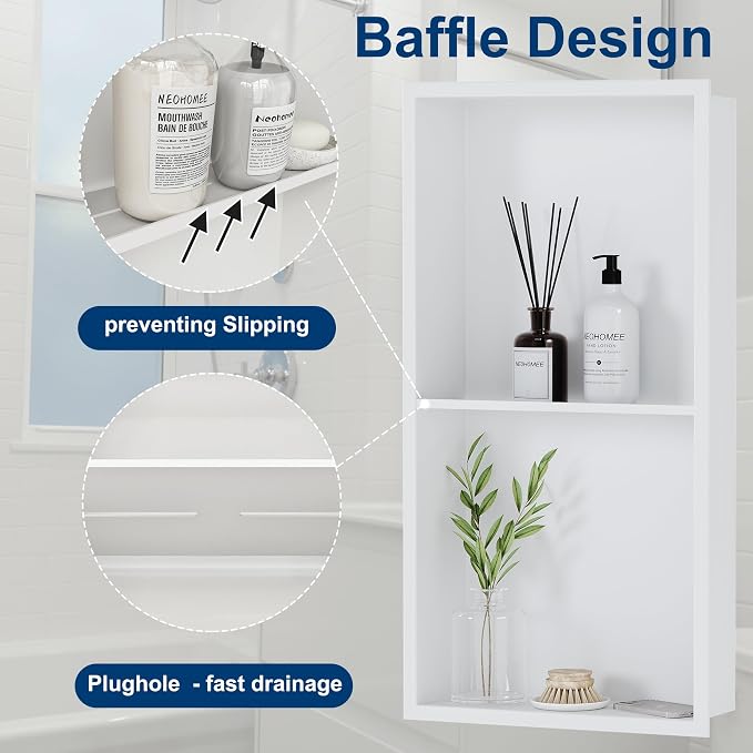 Neodrain No Tile Shower Niche, Stainless Steel Wall Niche 13.1"X25.1", Two-Tier - Image 7