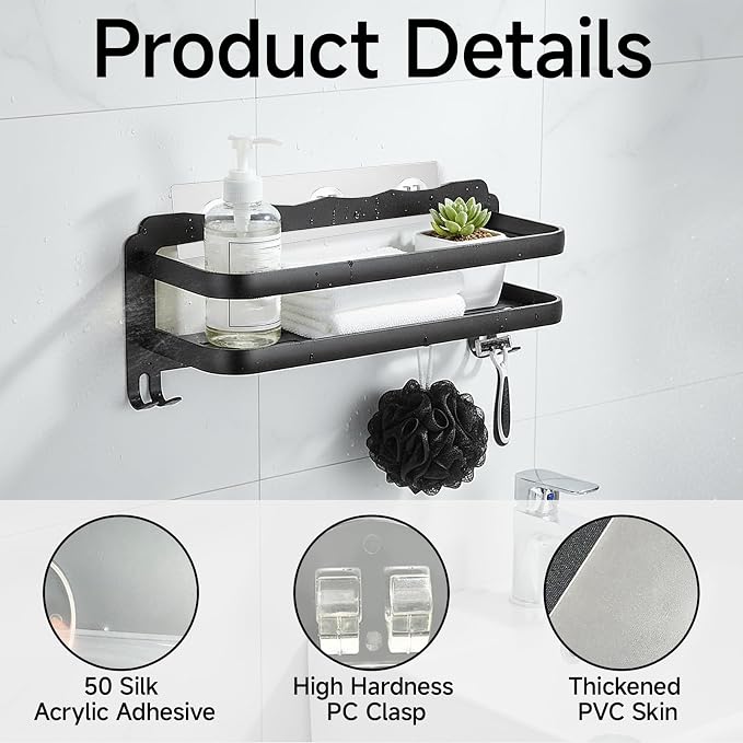 Shower Caddy Adhesive Replacement Hooks 14 Pack, Strong Transparent No Drilling - Image 3