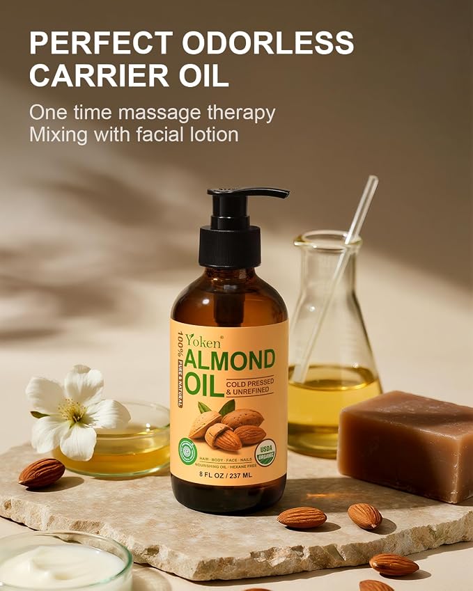 Organic Almond Oil 8 fl oz, USDA 100% Pure Natural Cold Pressed Almond Oils in - Image 5